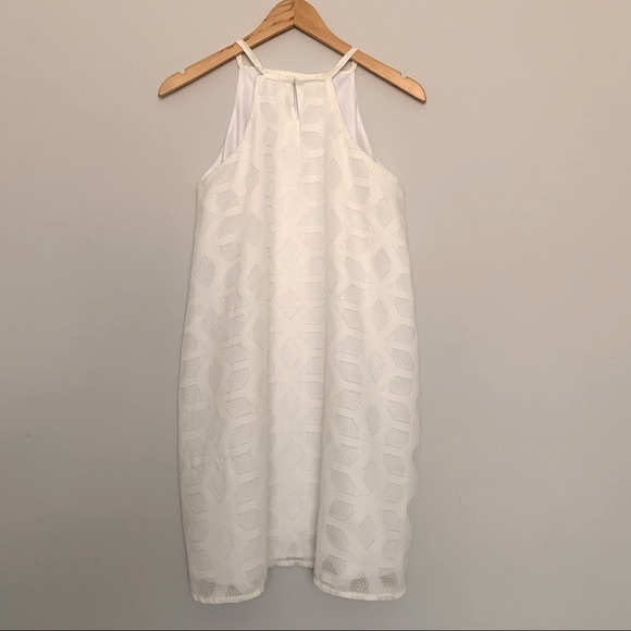 Summer Beach Tropical Geometric Sleeveless Halter Neck Tent Dress in White (S-M) - Picture 4 of 4